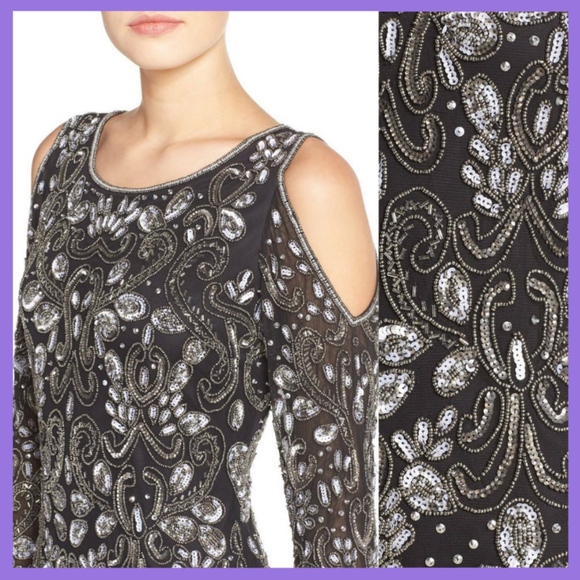 NEW‎ Pisarro Nights Embellished Mesh Cold-Shoulder Sheath Dress [SZ 2 ] - Picture 2 of 8